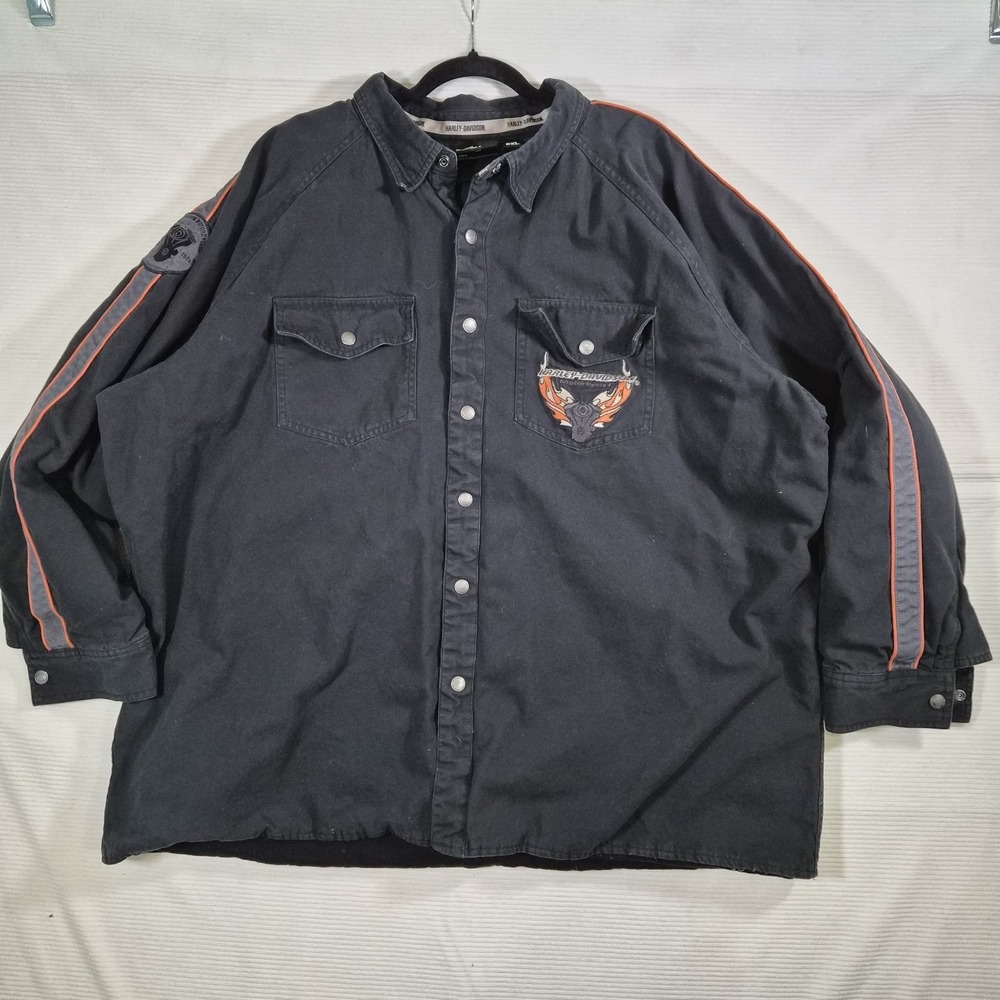 Harley Davidson Black Button Up Heavy Motorcycle Jacket Men's 3XL
